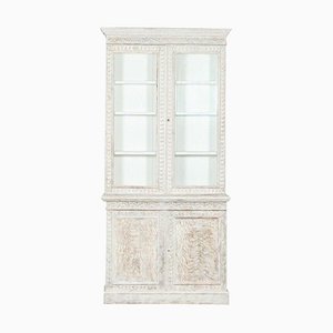 Antique English Glazed Bookcase Vitrine in Carved Bleached Oak, 1890