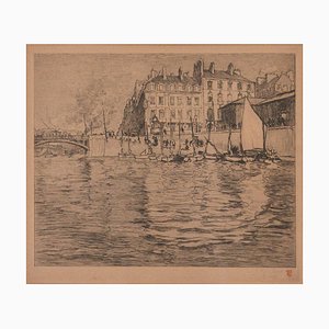 René Pinard, Ile Feydeau in Nantes, 1926, Engraving, Framed