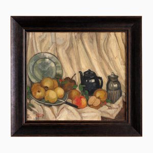 Artista de la escuela francesa, Bodegón con frutas, Pintura al óleo sobre tabla, Principios del siglo XX