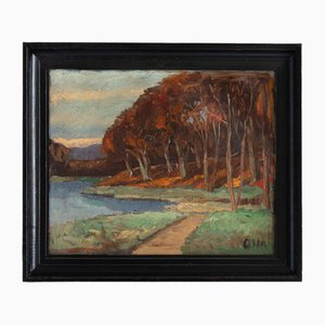 Artista de la escuela francesa, paisaje otoñal, pintura al óleo sobre lienzo, principios del siglo XX