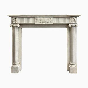 English Regency Statuary White Marble Columned Fireplace Mantel, 1820s