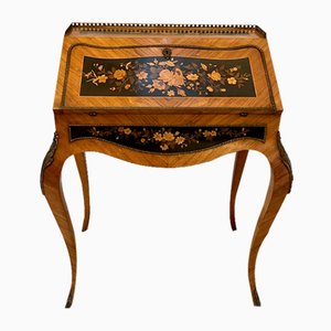 Antique French Victorian Satinwood Freestanding Marquetry Inlaid Bureau 1880