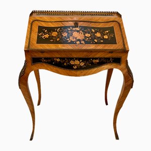 Bureau Victorien Antique en Bois de Satin et Marqueterie, France 1880