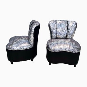 Vintage Lounge Chairs with Holographic Fabric Upholstery, Italy, 1950s, Set of 2