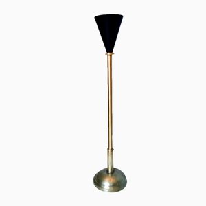Vintage Brass and Black Varnished Aluminum Floor Lamp, Italy, 1950s