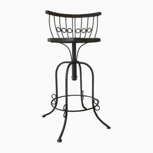 Mid-Century Spanish Ornate Wrought Iron Swivel Garden Bar Chair
