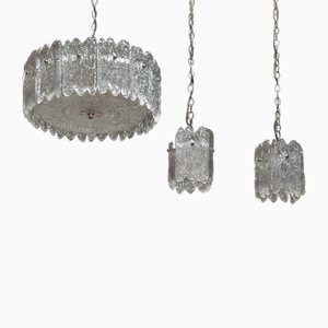 Crystal Pendant with Bar Lights by Carl Fagerlund from Orrefors, 1960s, Set of 3