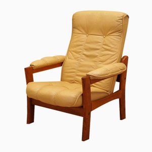 Danish Yellow Leather Armchair, 1960s