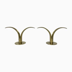 Skandinavische Mid-Century Lily Kerzenhalter aus Messing von Ivar Ålenius Björk für Ystad-Metall Sweden, 2er Set