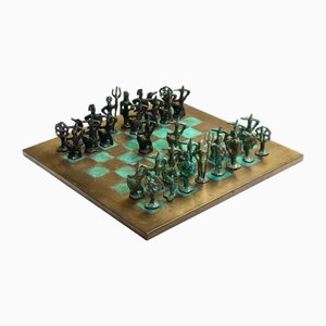 Set di scacchi brutalisti in bronzo di Alberto Giacometti, Italia, anni '60, set di 33