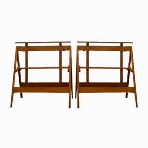 Foldable and Height Adjustable Ash Trestle Tables, 1960s, Set of 2