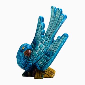 Large Glazed Ceramic / Chamotte Blue Parrot by Gunnar Nylund for Rörstrand, 1960