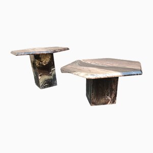 Hexagonal Coffee Tables in Grey Marble, 1980s, Set of 2