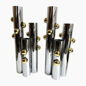 Italian Tube Lamp Sculptures in Metal and Chrome Plating from Oma, 1970s, Set of 2