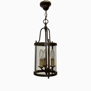 French Art Deco Brass and Glass Lantern Hall Light, 1950s