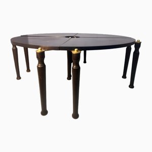 Modular Coffee Table in Wood and Brass, 1950s, Set of 4