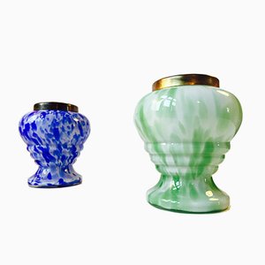 Vases Art en Verre avec Grillage en Laiton par Ruckl, Set de 2