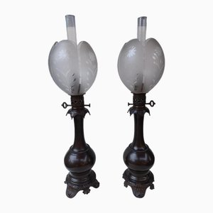 Napoleon III Bronze Petroleum Lamps, 1860s, Set of 2