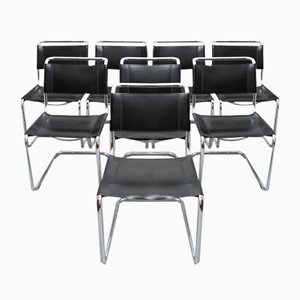 S33 Dining Chairs in Black Leather from Thonet, Set of 8