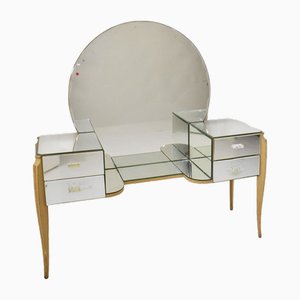 Tocador Coiffeuse francés grande de vidrio para Ledies, años 50