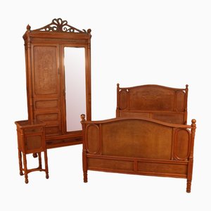 Armoire, Cadre de Lit et Table de Chevet de Jacob and Josef Kohn, 1890s, Set de 3