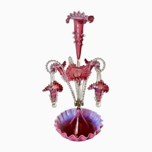 Large Victorian Cranberry Glass Epergne, 1860s