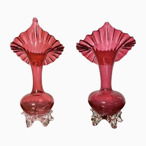 Vases Victorien Cranberry en Verre Jack in the Pulpit, 1860s, Set de 2
