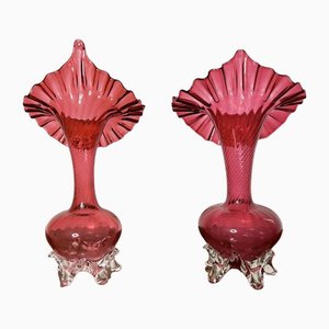 Victorian Cranberry Glass Jack in the Pulpit Vases, 1860s, Set of 2