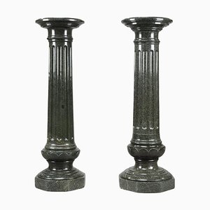 Large Fluted Green Marble Columns, 1880, Set of 2