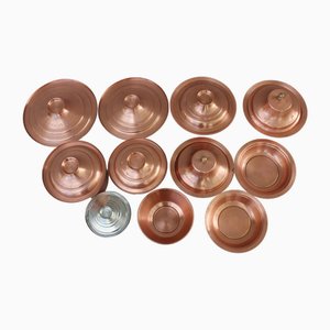 Copper Bowls with Lids, Set of 19