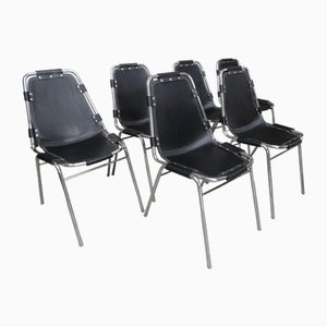 Black Leather Dining Chairs by Charlotte Perriand for Les Arcs, 1960s, Set of 12