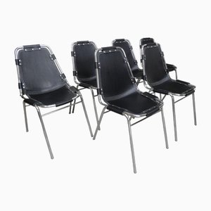 Chaises de Salle à Manger en Cuir Noir par Charlotte Perriand pour Les Arcs, 1960s, Set de 12