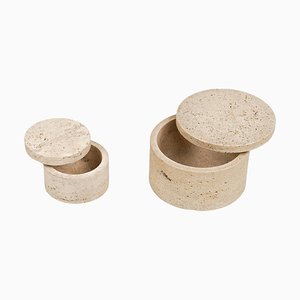 Mid-Century Decorative Boxes in Travertine in the style of Enzo Mari, Italy, 1970s, Set of 2