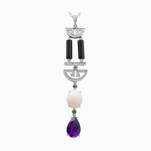 18 Karat White Gold Pendant Necklace with Amethyst and Diamonds
