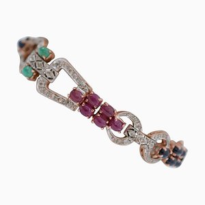 Rose Gold and Silver Bracelet with Rubies and Diamonds