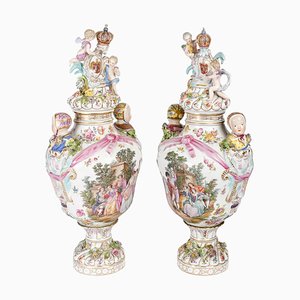 Covered Vases in Porcelain, 1870, Set of 2