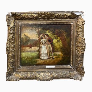 Couple in the Woods, Oil on Panel, Late 18th Century, Framed