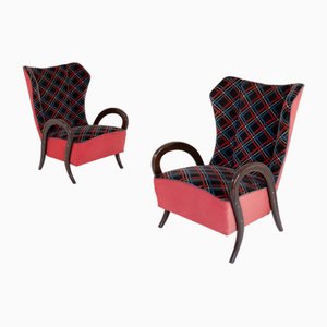 Vintage Armchairs in Mahogany and Original Fabric, 1950s, Set of 2