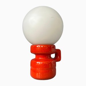 Mid-Century Red Ceramic Table Lamp with White Opaline Glass Shade, West Germany