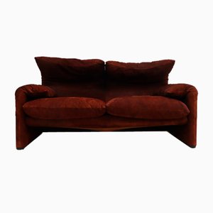 Maralunga 2-Seat Sofa in Suede Leather by Vico Magistretti for Cassina, 1970s