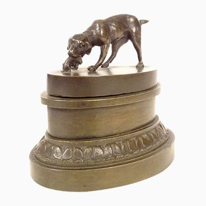 Encrier en Bronze Chien de Chasse, 19ème Siècle