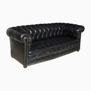 Canapé Chesterfield en Cuir Noir, 1960