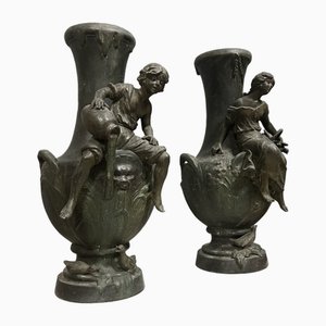 Vases Napoléon III avec Bronze Patiné de François Moreau