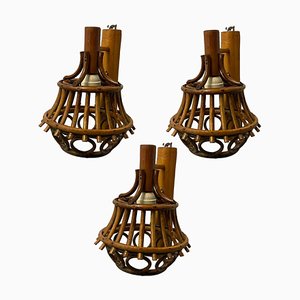 Bamboo Sconces in the style of Louis Sognot, 1960s, Set of 3