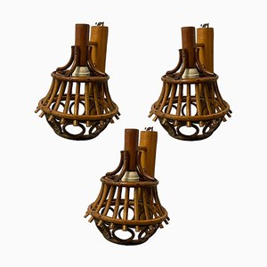 Bambus Wandlampen im Stil von Louis Sognot, 1960er, 3er Set