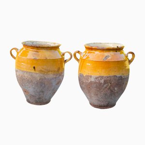 19th Century French Yellow Glaze Confit Jars, Set of 2