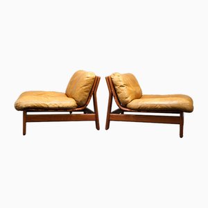 Vintage Scandinavian Teak Lounge Chairs in Cognac Leather, 1960s, Set of 2
