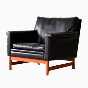 Vintage Black Leather Armchair, 1960s