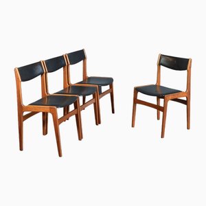Teak and Leather Dining Chairs by Erik Buch, 1960s, Set of 4