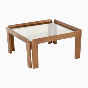 Mid-Century Italian Coffee Table in Walnut and Smoked Glass by Tobia & Afra Scarpa